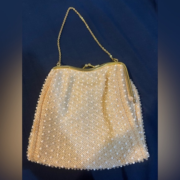 Handbags - White Beaded Satin Antique Purse​